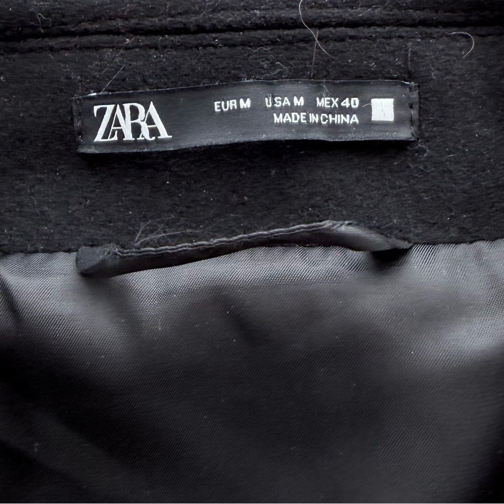 Zara NWOT Men's Black Peacoat Jacket, Classic Wool Blend, Pockets, Size M - Picture 3 of 9
